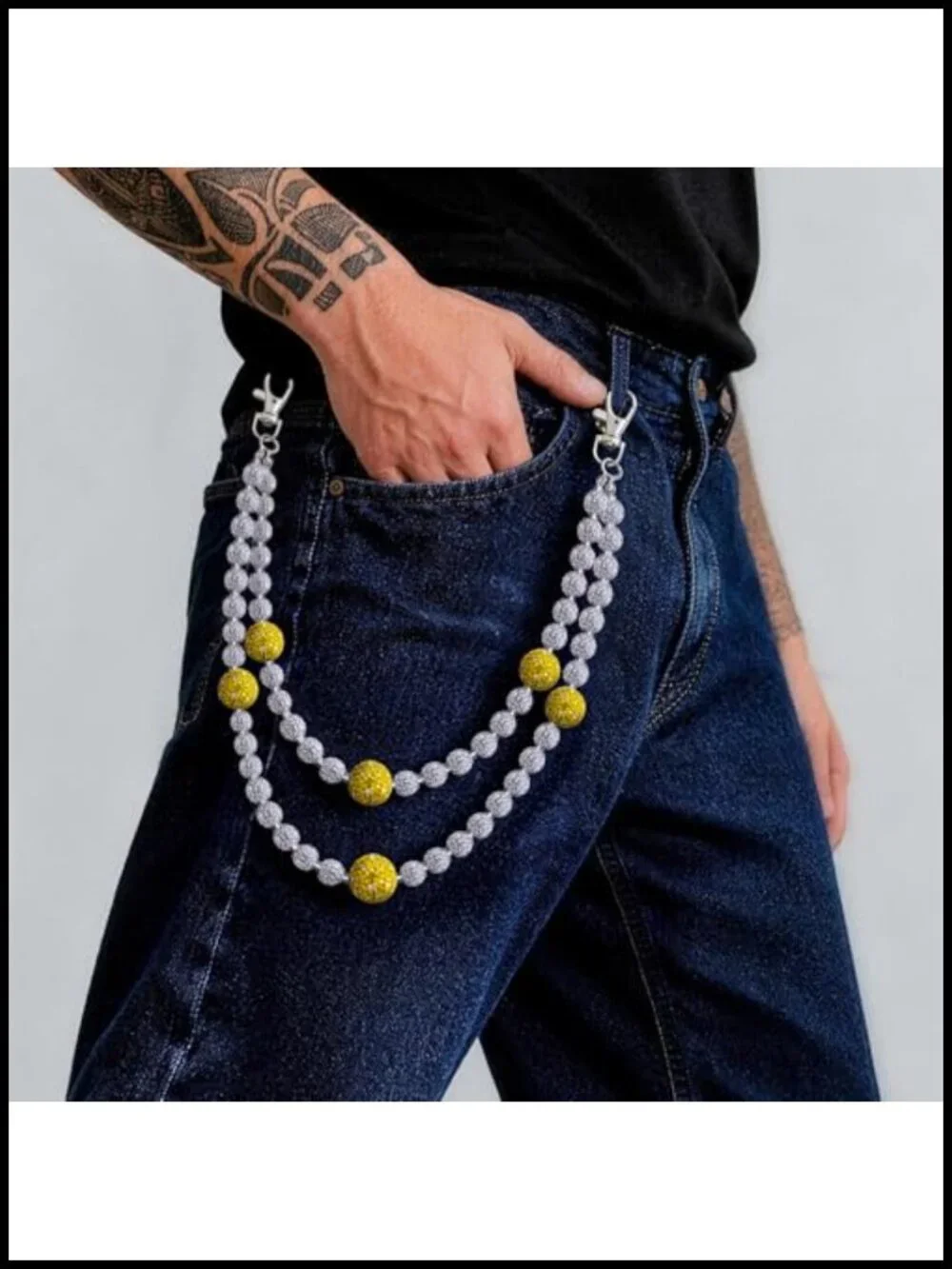 Layered Bead Wallet Chain for Men Jean Pocket Keychain Purse Accessories